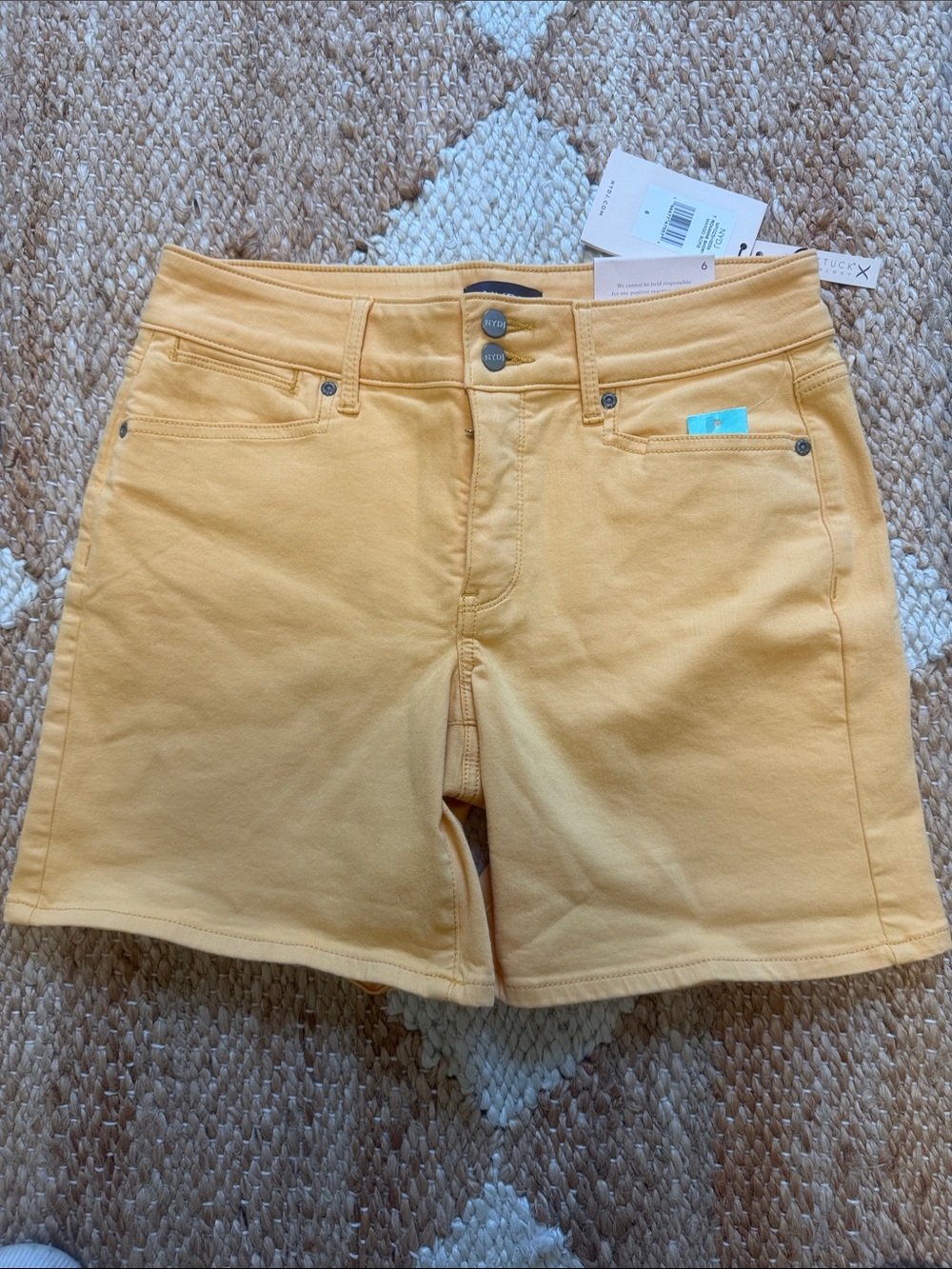 NYDJ Mustard Yellow High-Rise Denim Bermuda Shorts